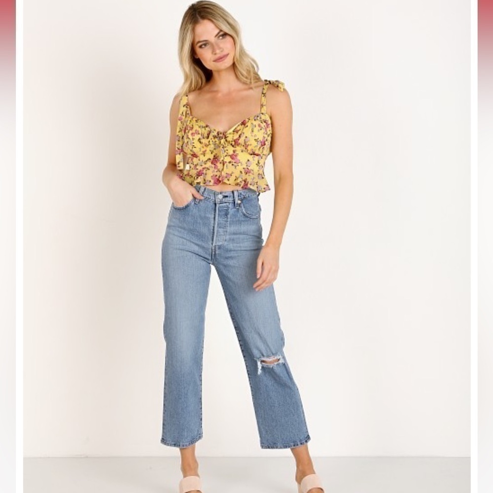 For Love & Lemons Beaumont Top Yellow Floral size S